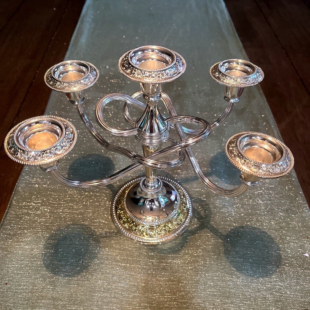 MCM Mayell Silverplate EP On Zinc 5 Arm Candelabra Made in England Two Tone - Picture 2 of 9